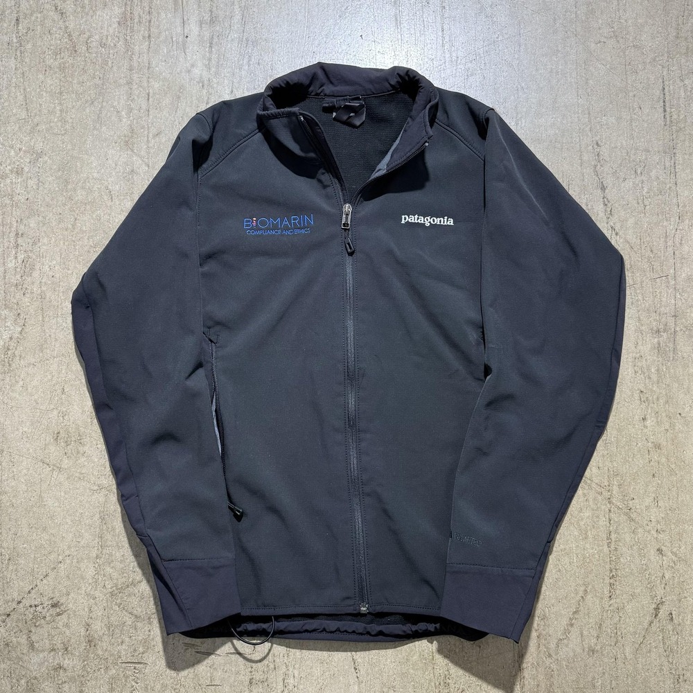 Patagonia Jacket Mens Small Black Softshell Full Zip BioMarin Logo Fleece Lined